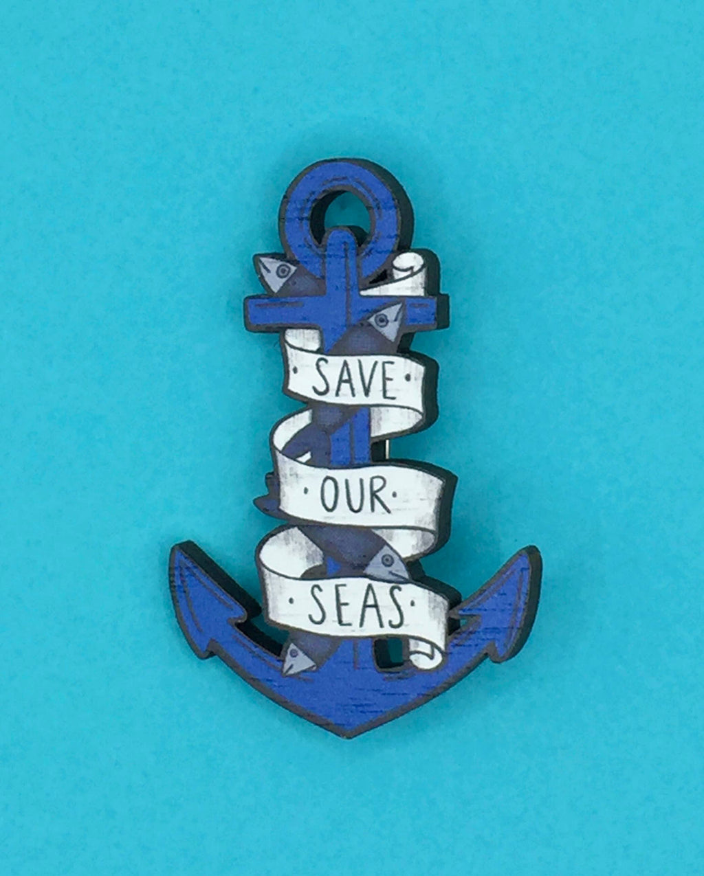 Wooden Anchor Pin Brooch / Nautical Tattoo Pin Badge