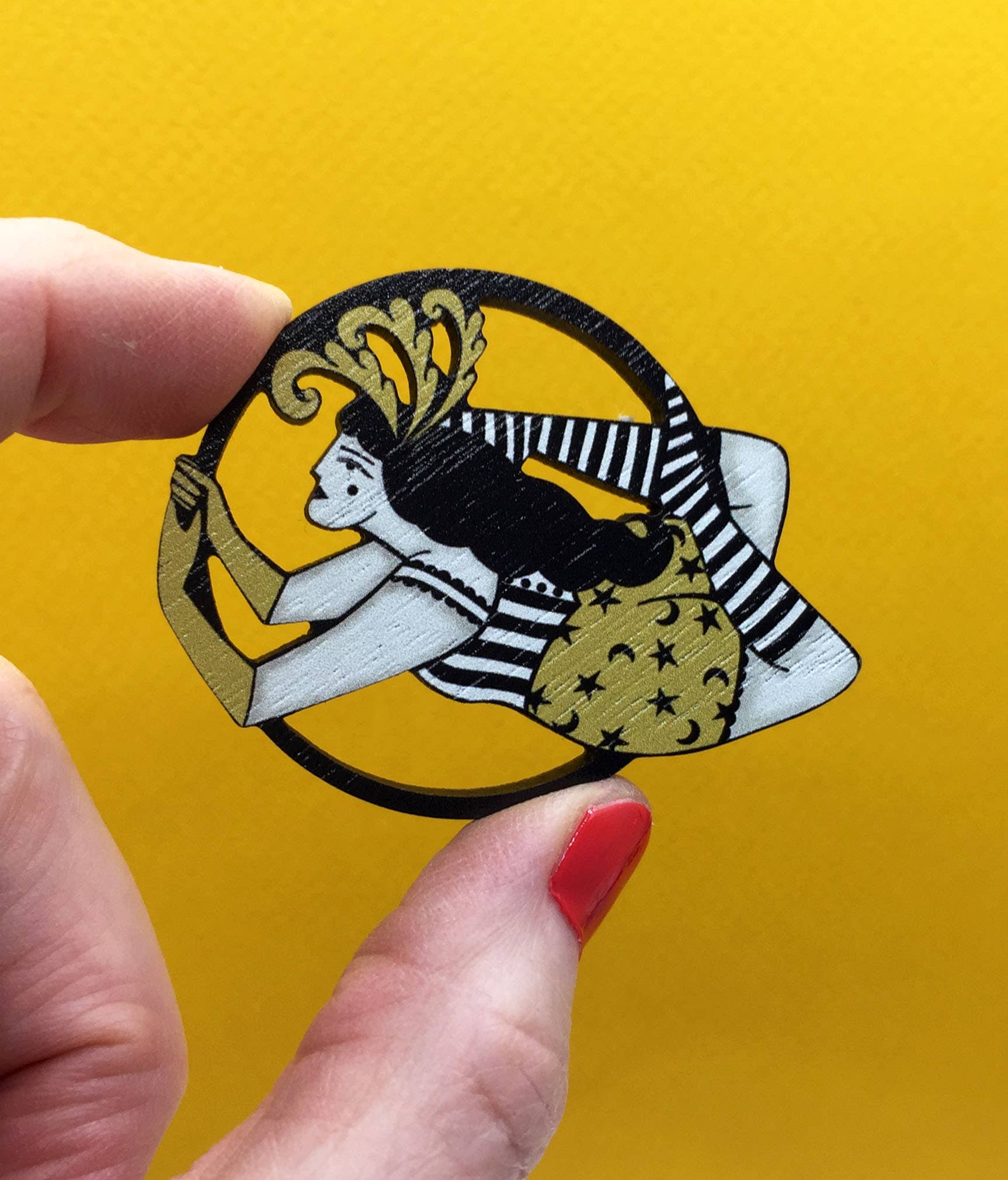 Vintage Style Circus Aerialist Wooden Pin Brooch