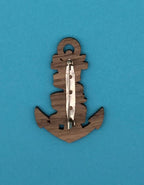 Wooden Anchor Pin Brooch / Nautical Tattoo Pin Badge