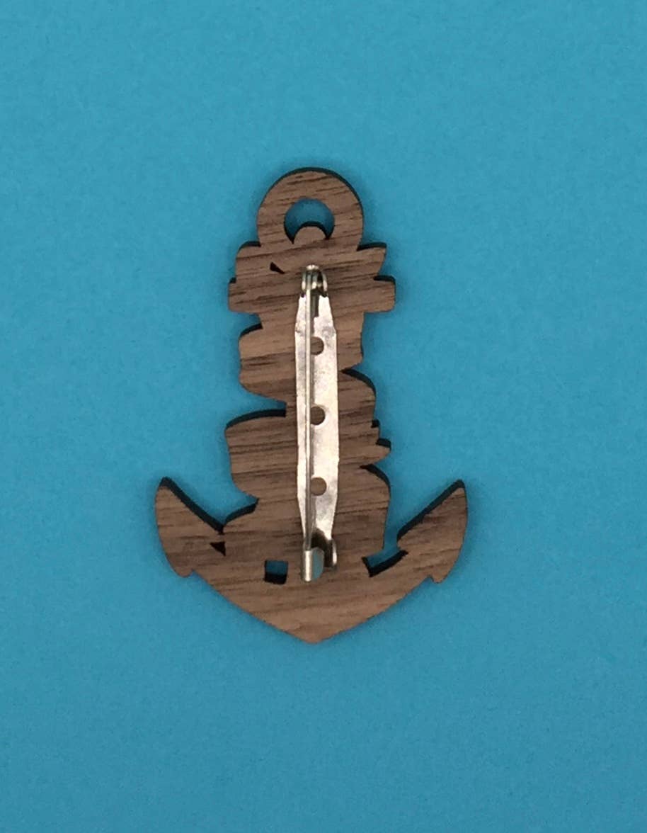 Wooden Anchor Pin Brooch / Nautical Tattoo Pin Badge