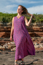 Easy-fit Organic Cotton Summer Dress in Fuchsia & Teal