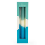 Set of 6 Dinner Candles Two Tone Teal in Box