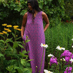 Easy-fit Organic Cotton Summer Dress in Fuchsia & Teal