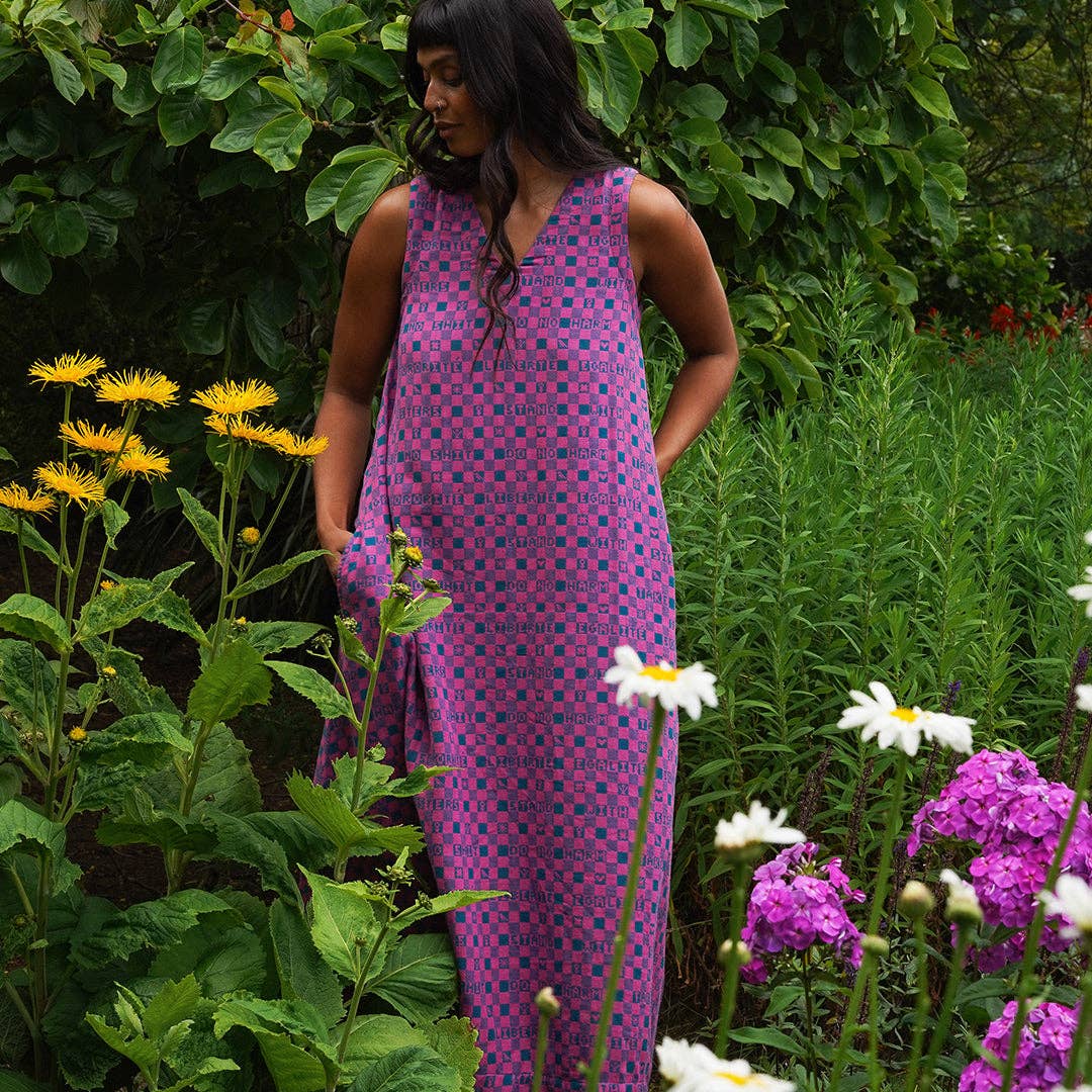 Easy-fit Organic Cotton Summer Dress in Fuchsia & Teal