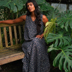 Easy-fit Organic Cotton Summer Dress in Midnight & Putty