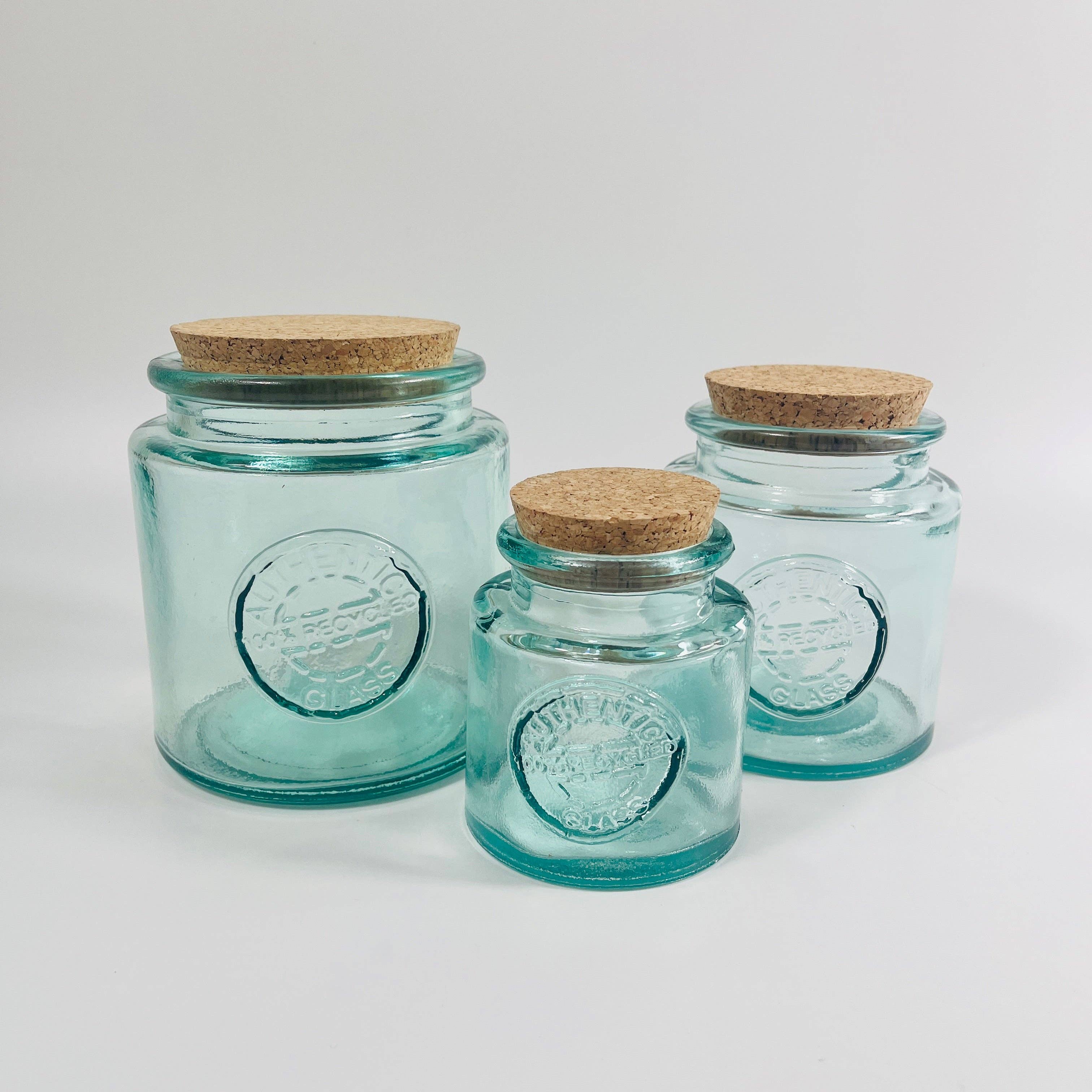 Recycled Glass Round Authentic Storage Jar with a Cork Lid