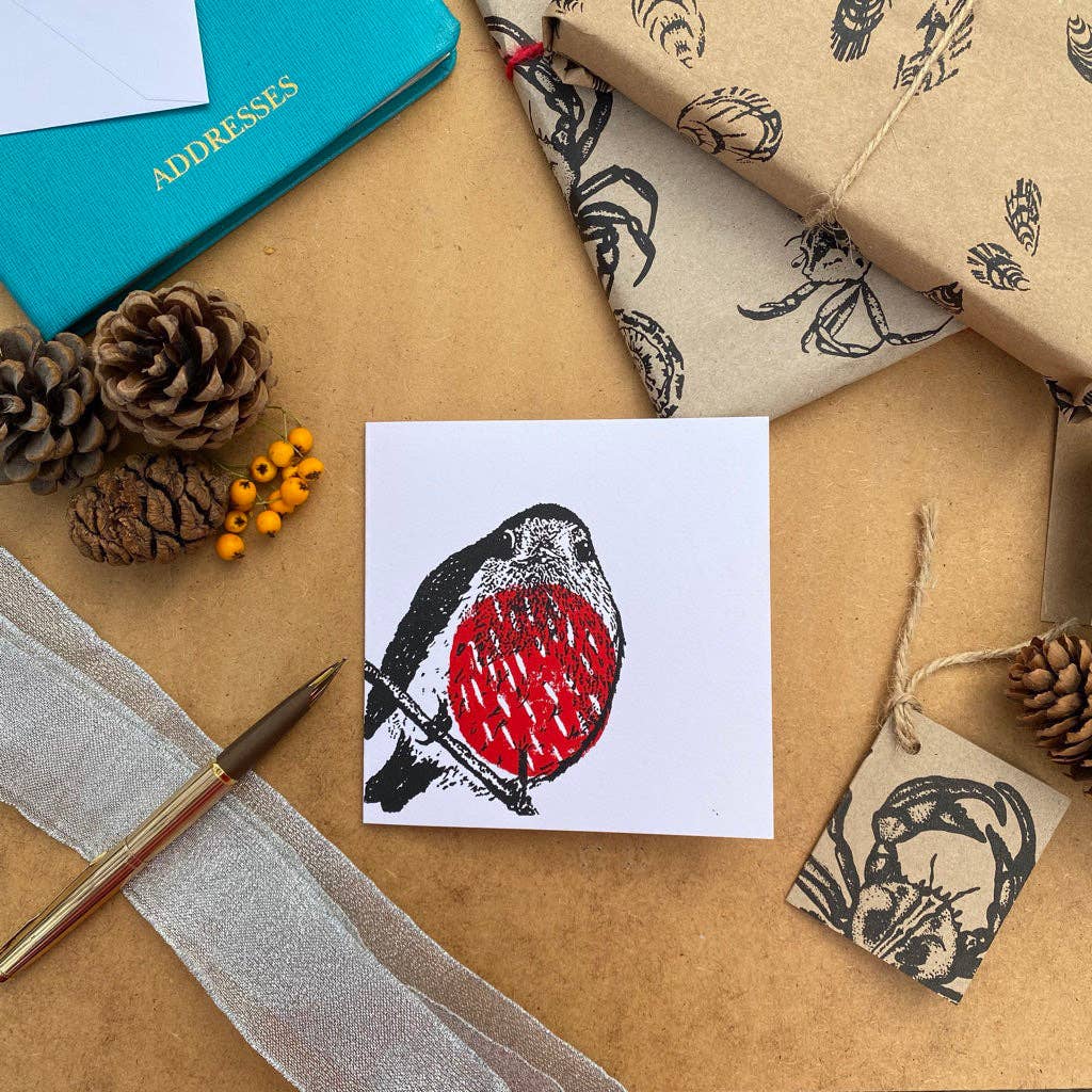 Christmas Robin  Handprinted 100% Sustainable Christmas Card