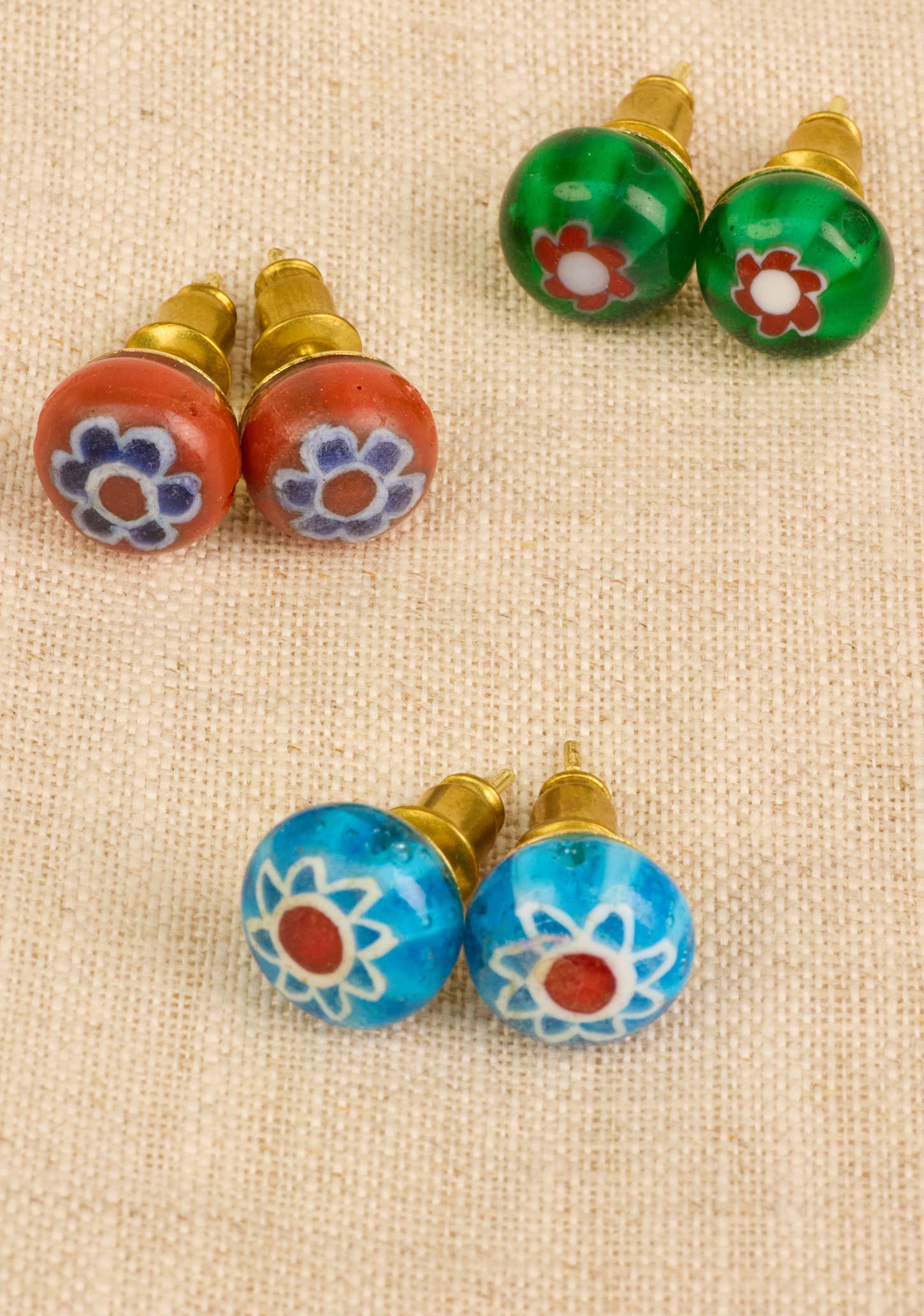 Millefiori Glass Bead Stud Earrings