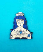 Tattooed Sailor Girl Pin Brooch / Nautical Tattoo Wooden Pin
