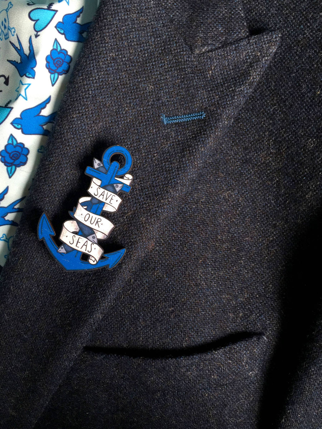 Wooden Anchor Pin Brooch / Nautical Tattoo Pin Badge