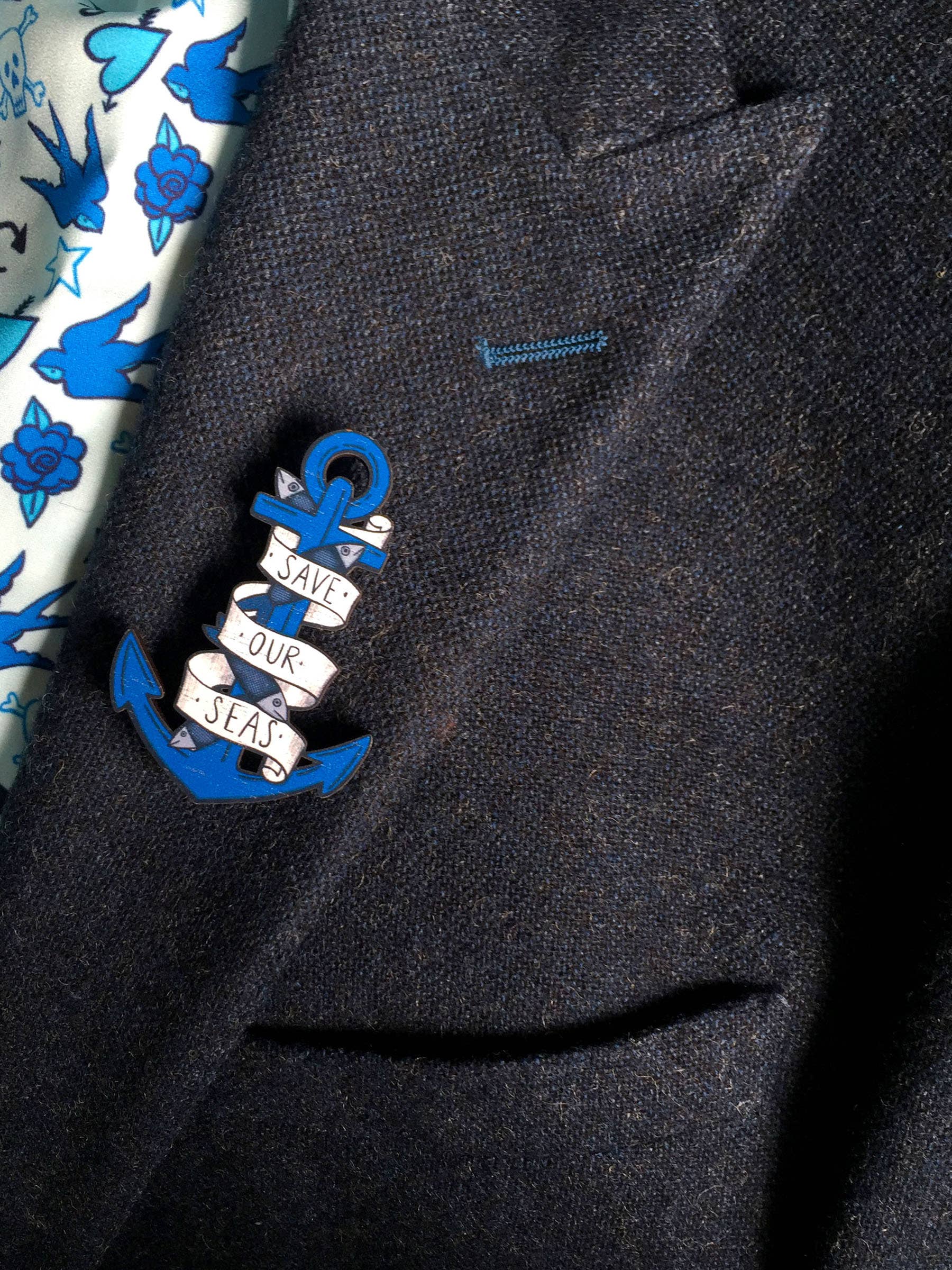 Wooden Anchor Pin Brooch / Nautical Tattoo Pin Badge