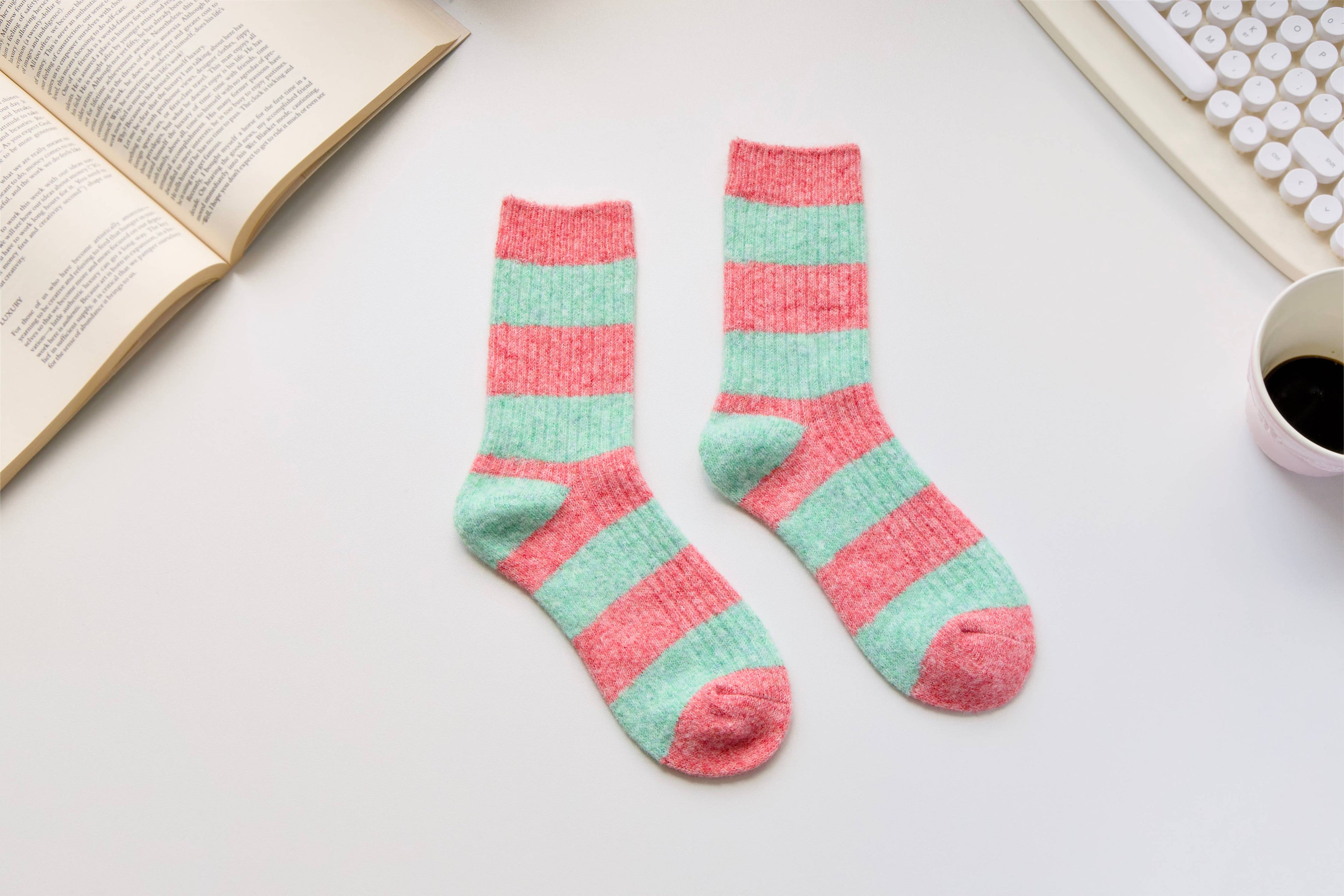 Warm Cashmere & Wool Blend Socks – Striped Winter Style
