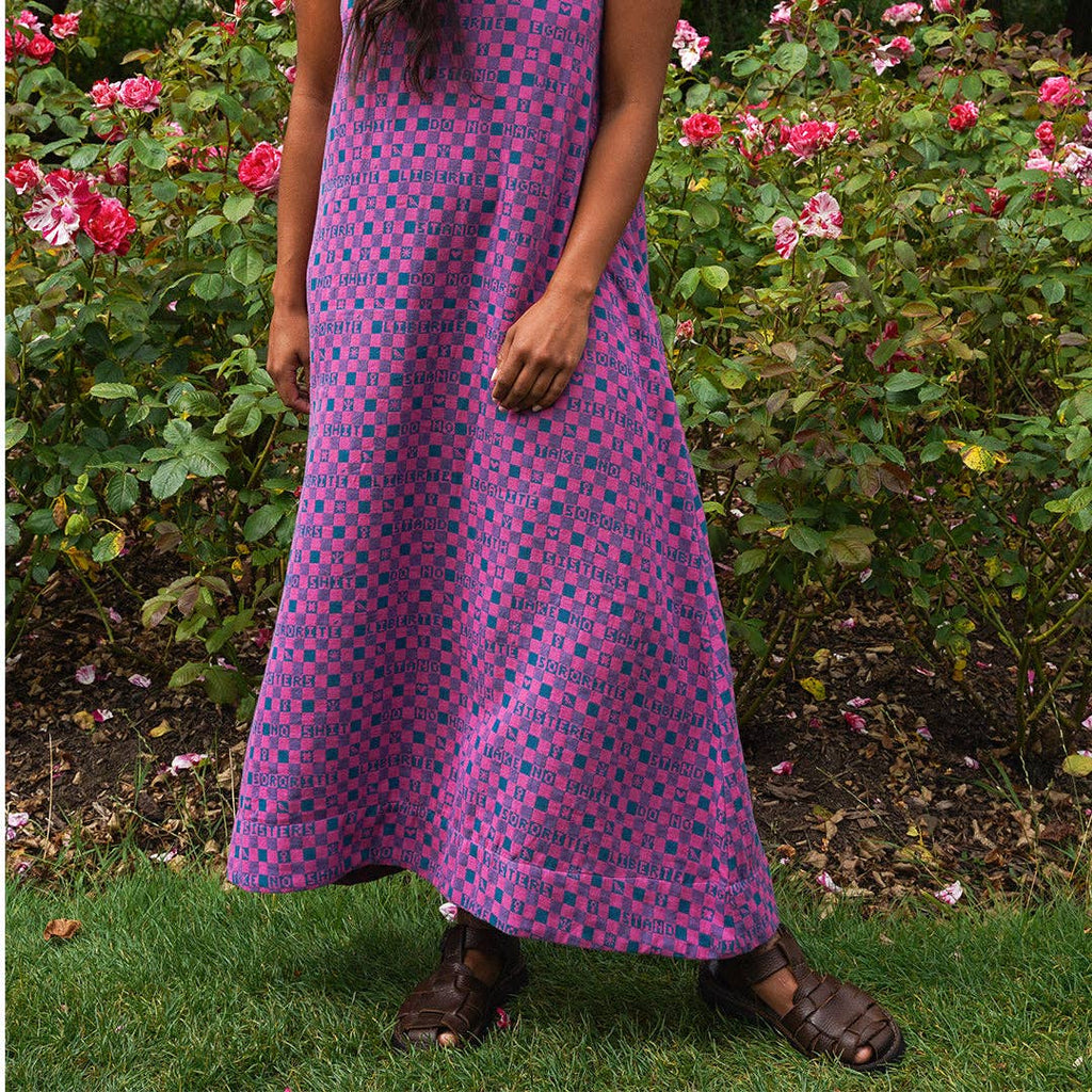 Easy-fit Organic Cotton Summer Dress in Fuchsia & Teal