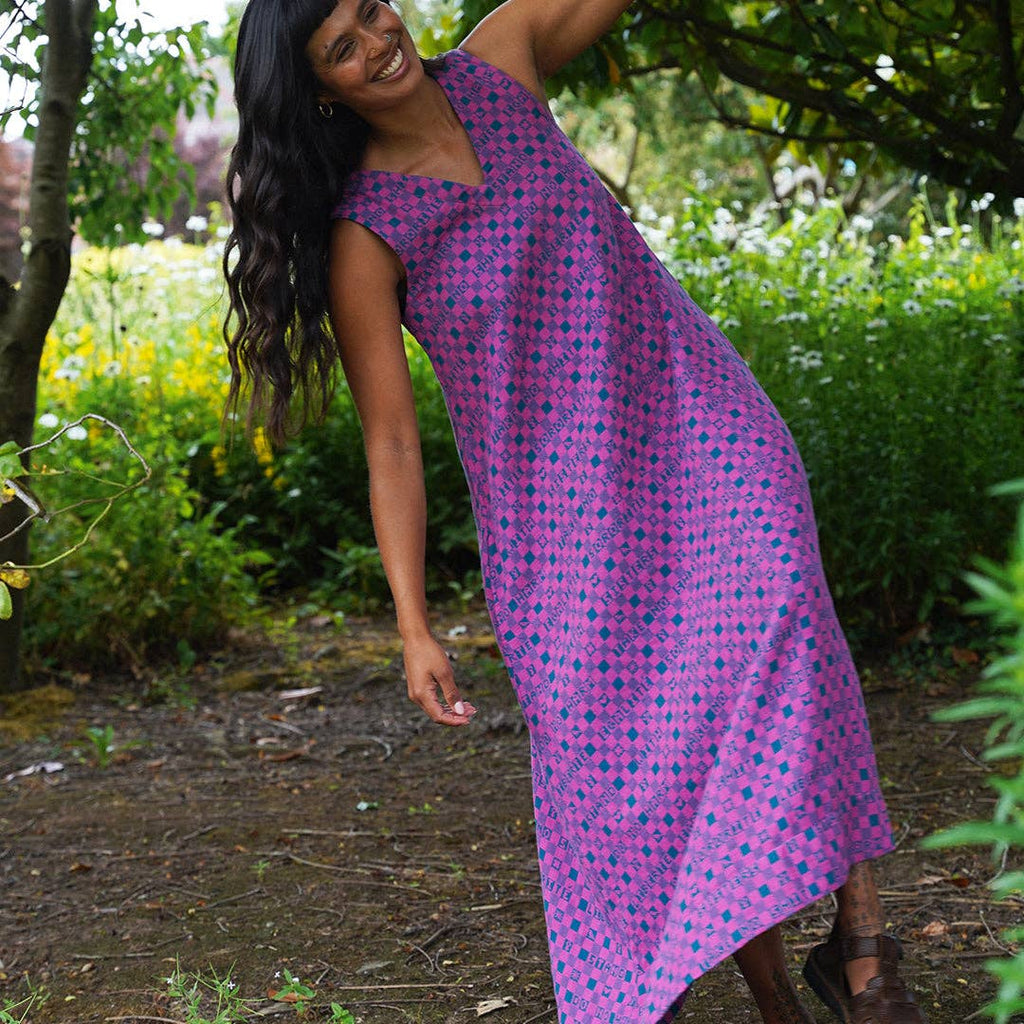 Easy-fit Organic Cotton Summer Dress in Fuchsia & Teal