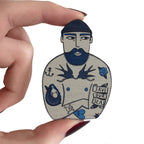 Tattooed Sailor Pin Brooch / Nautical Tattoo Wooden Pin