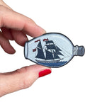 Ship in Bottle Wooden Pin Brooch / Nautical Pin Badge