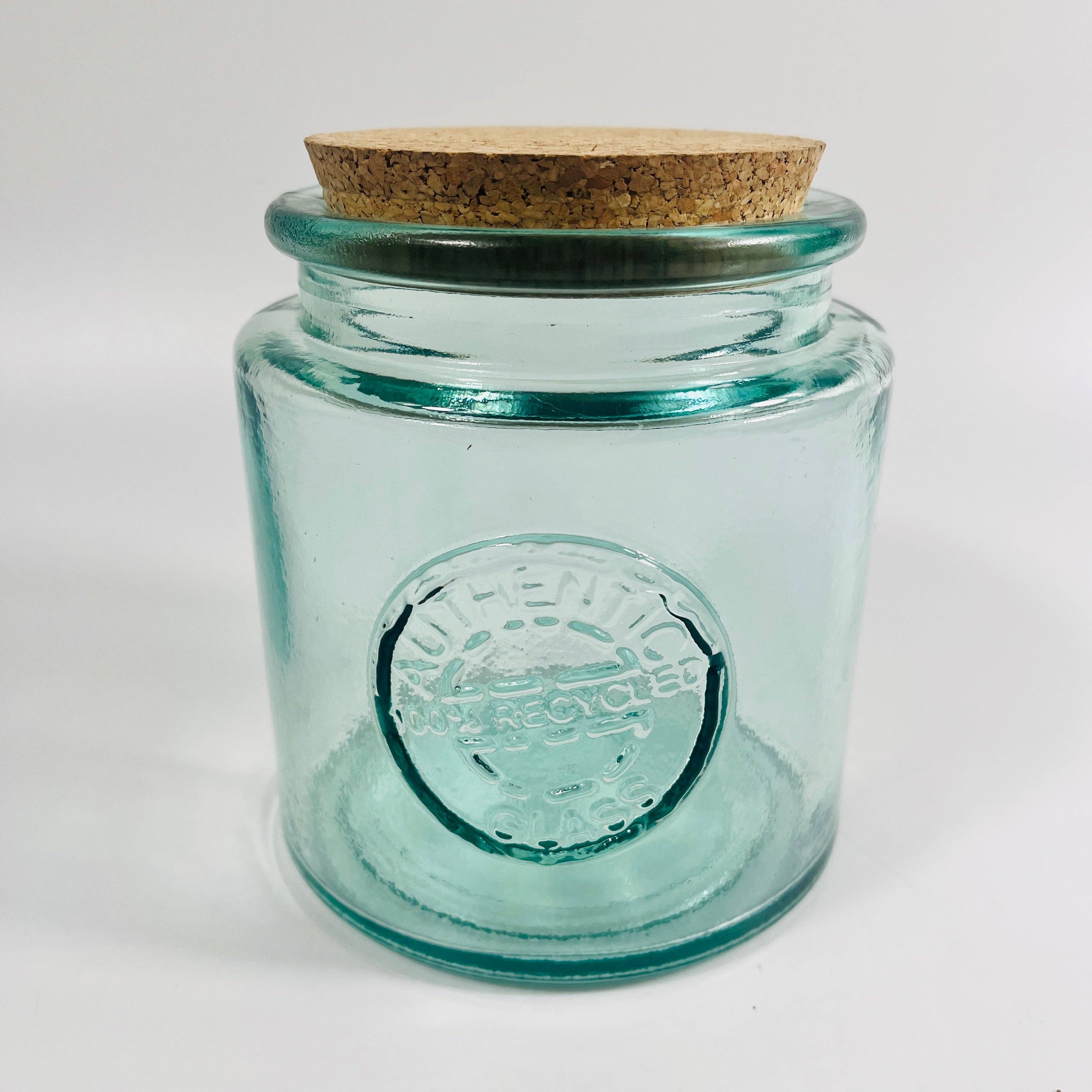 Recycled Glass Round Authentic Storage Jar with a Cork Lid