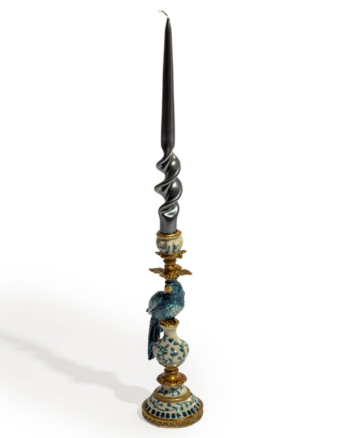 Antiqued Ornate Blue/White Parrot Candle Holder - LH