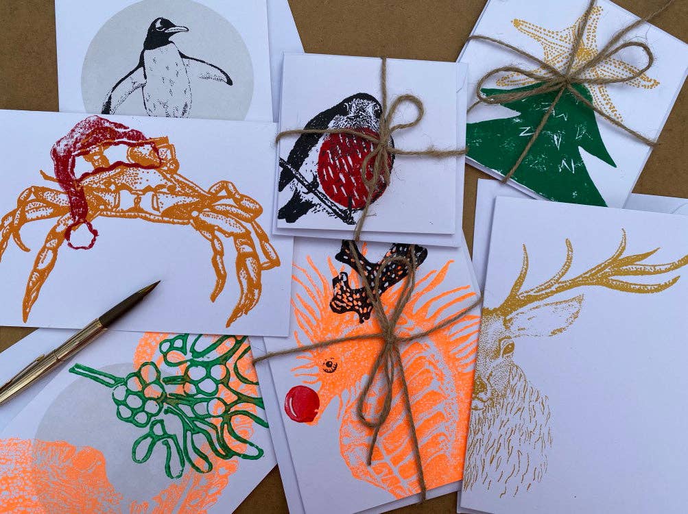 Christmas Robin  Handprinted 100% Sustainable Christmas Card