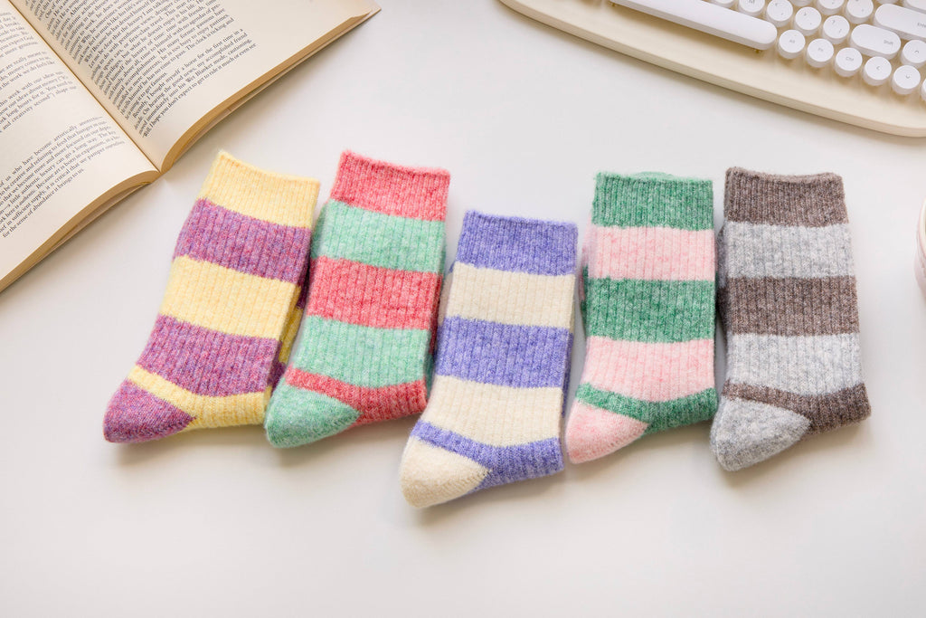 Warm Cashmere & Wool Blend Socks – Striped Winter Style