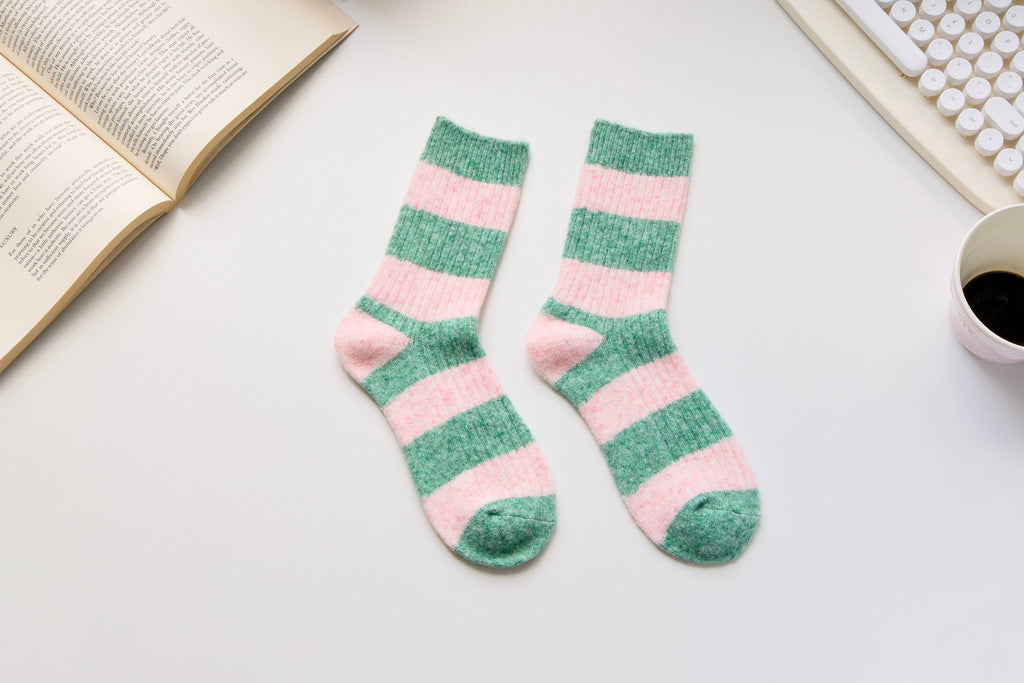Warm Cashmere & Wool Blend Socks – Striped Winter Style