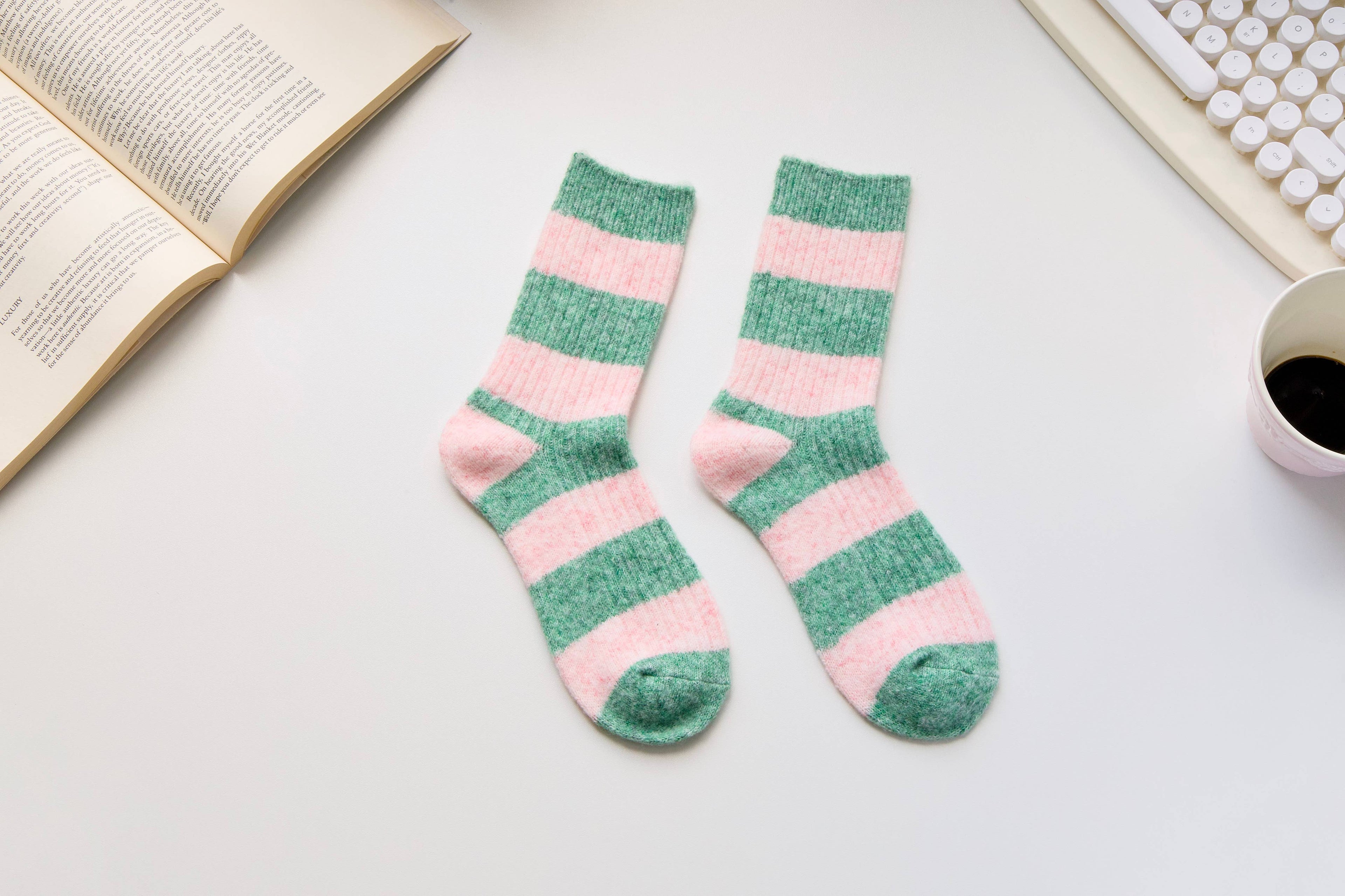Warm Cashmere & Wool Blend Socks – Striped Winter Style