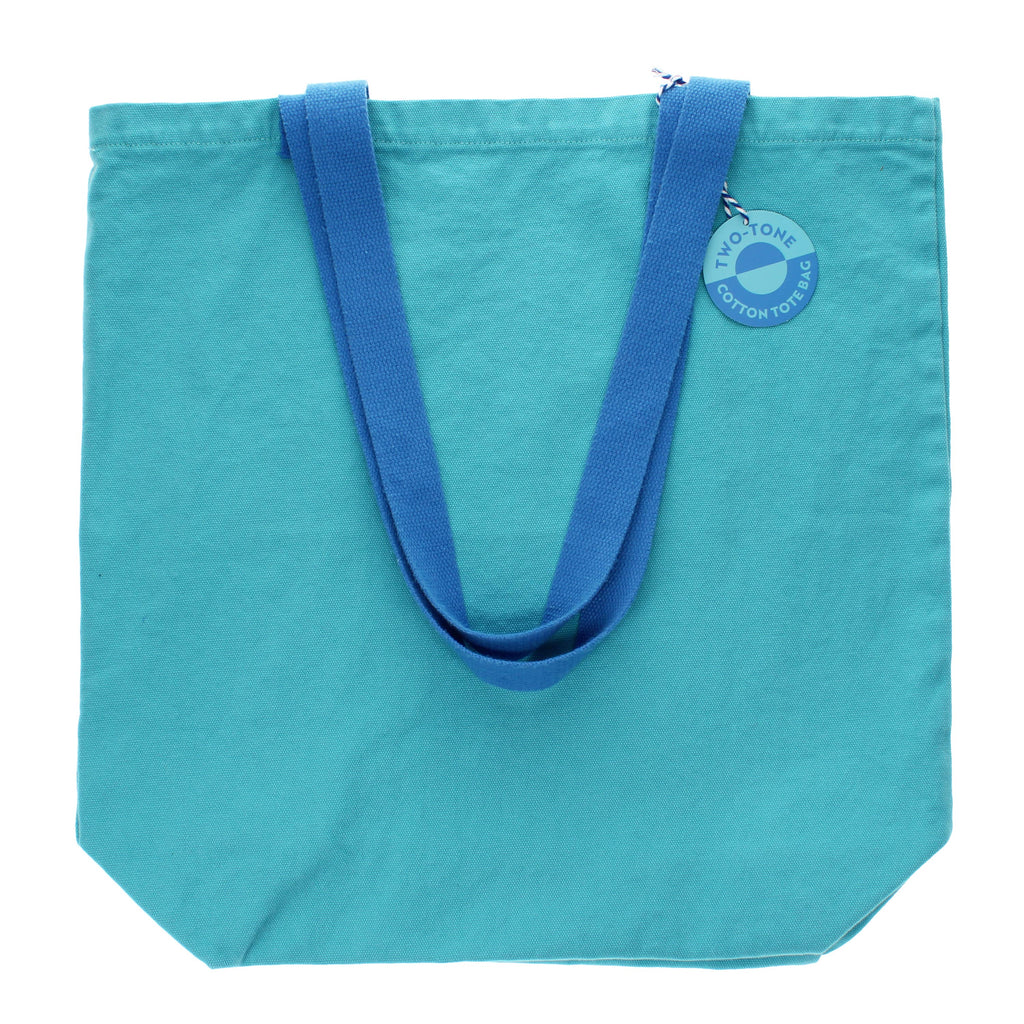 Two-tone cotton tote bag - Aqua blue