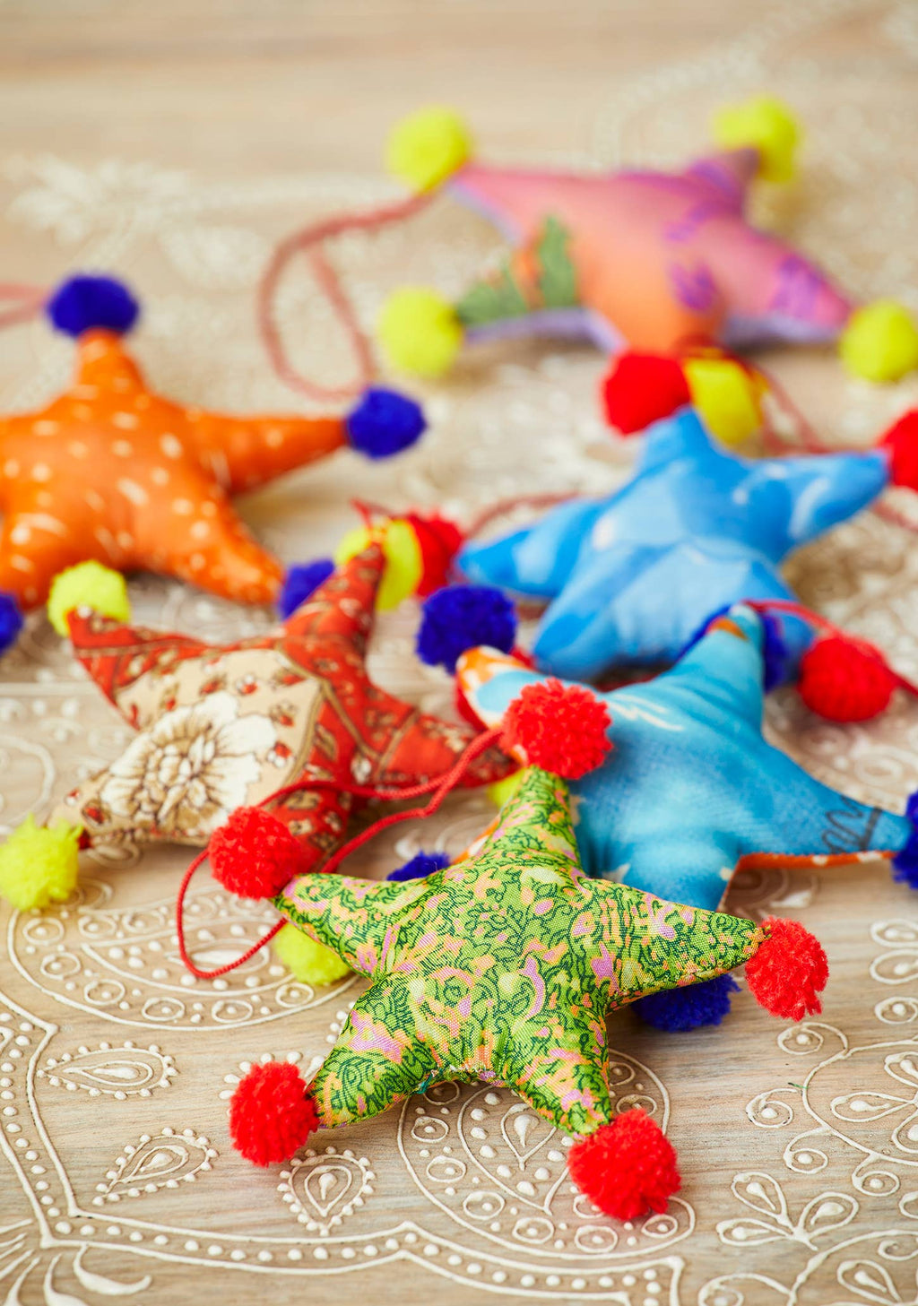 Recycled Sari Decoration Star Pompoms