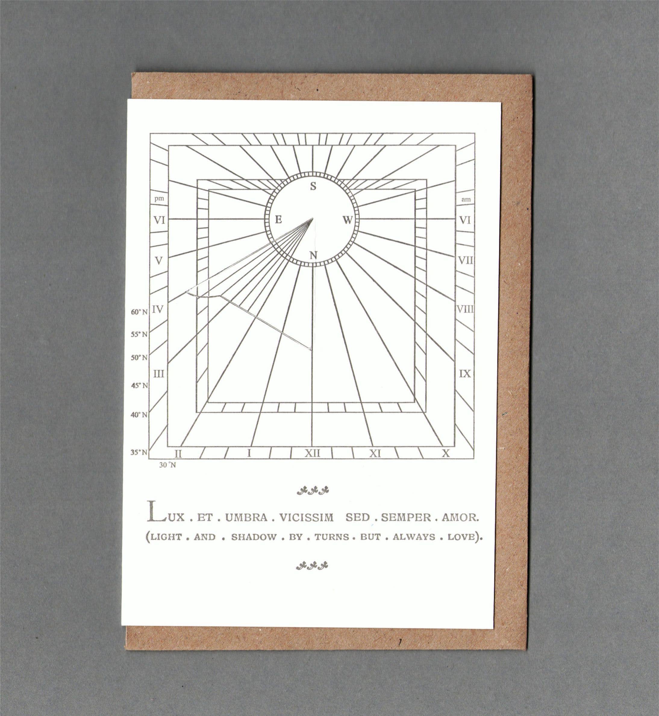 Sundial Card 03. Letterpress Greeting Card, Eco Friendly