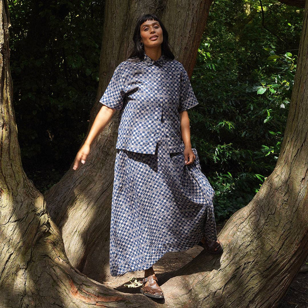 Easy-fit Organic Cotton Summer Dress in Midnight & Putty