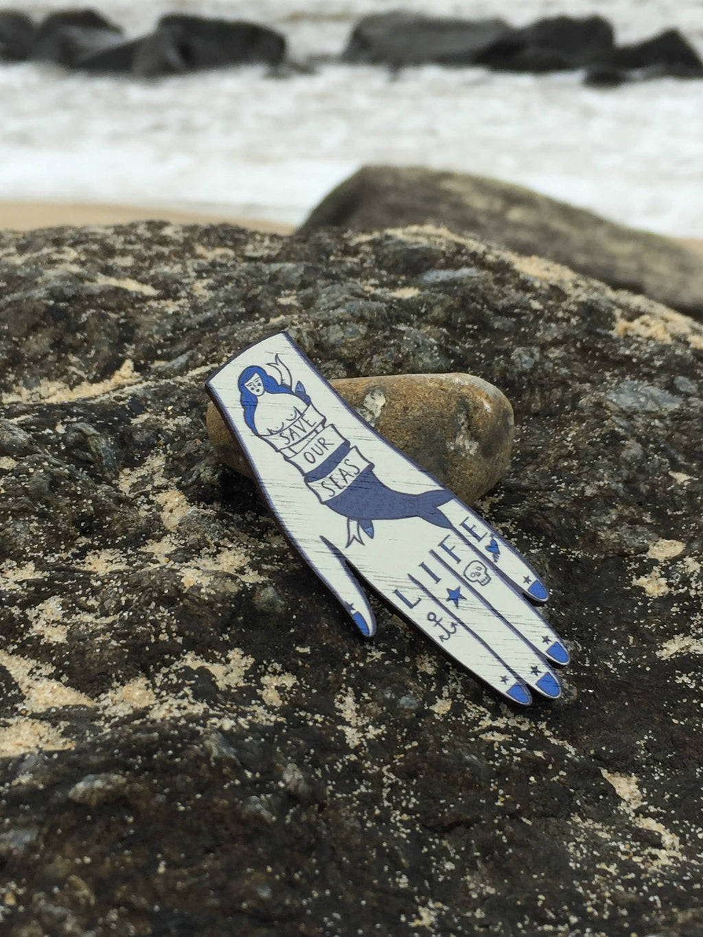 Tattooed Hand Pin Brooch / Nautical Tattoo Pin Badge