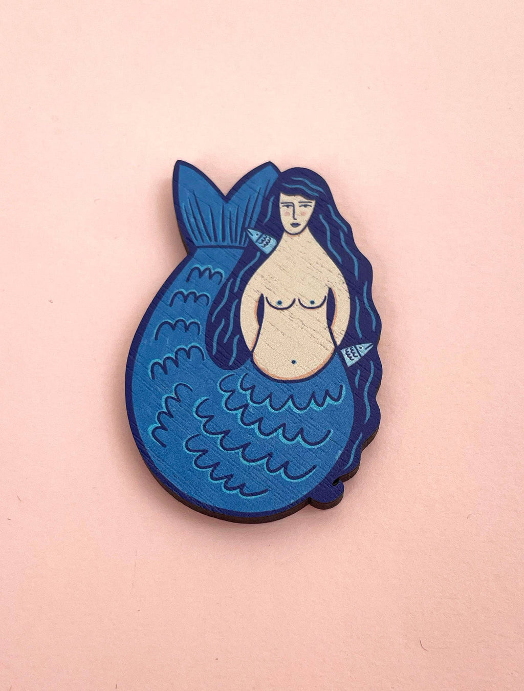 Wooden Mermaid Brooch