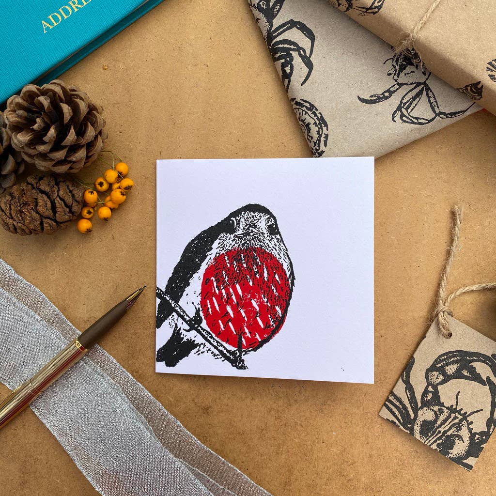 Christmas Robin  Handprinted 100% Sustainable Christmas Card