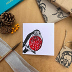 Christmas Robin  Handprinted 100% Sustainable Christmas Card