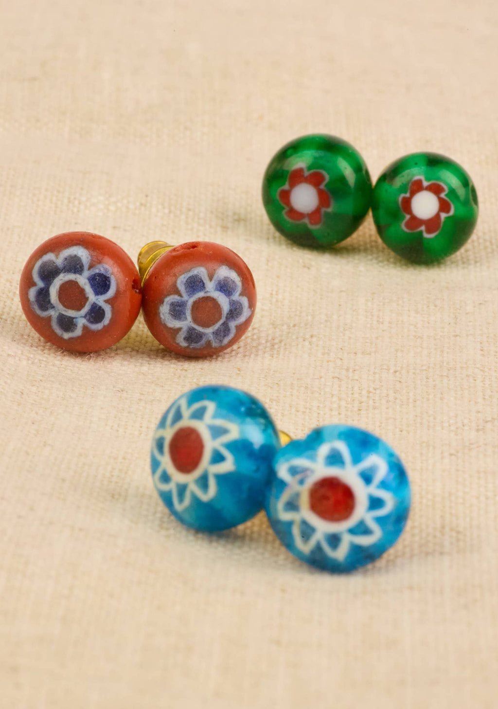Millefiori Glass Bead Stud Earrings