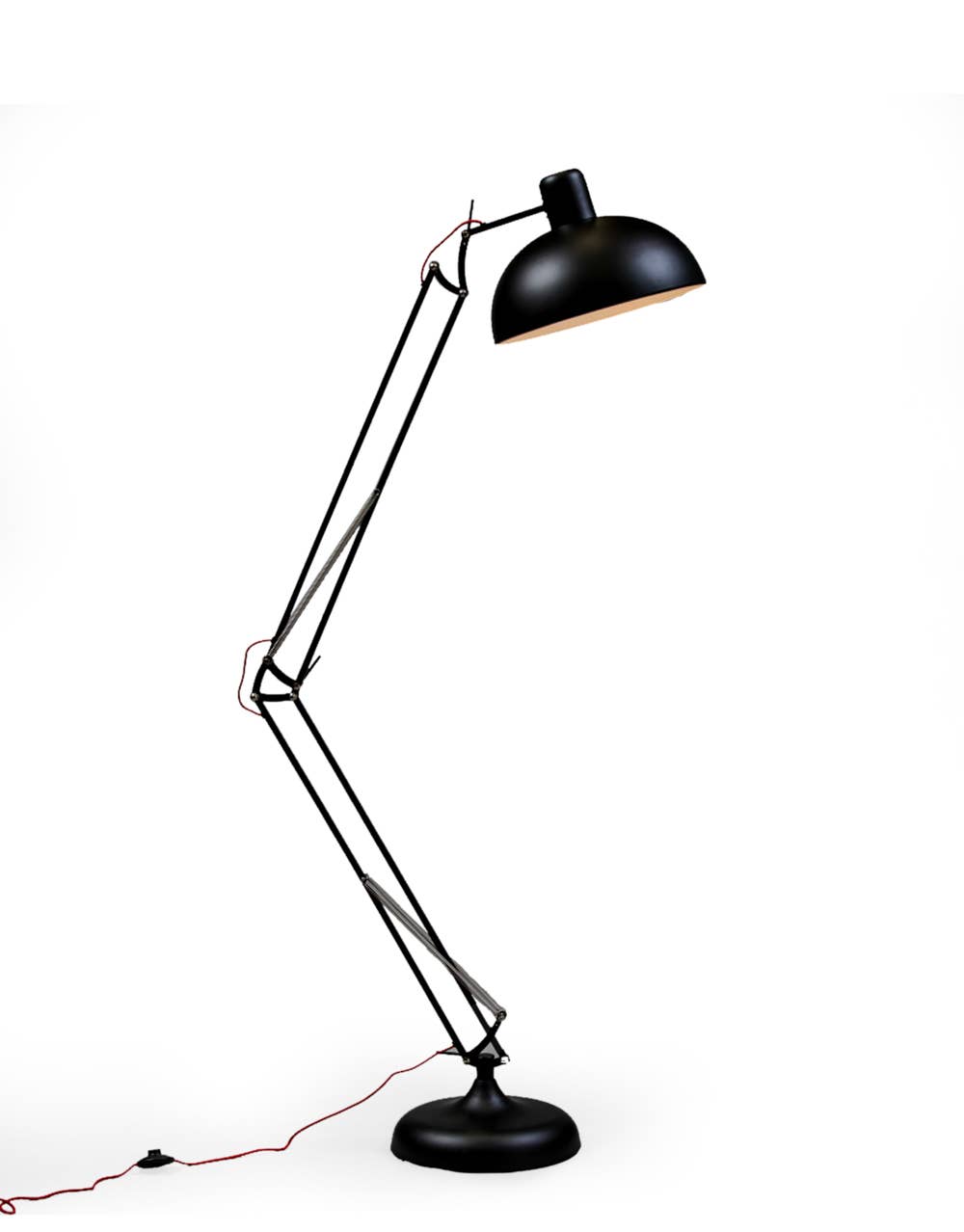 Classic Black Desk Style Floor Lamp with Red Fabric Flex