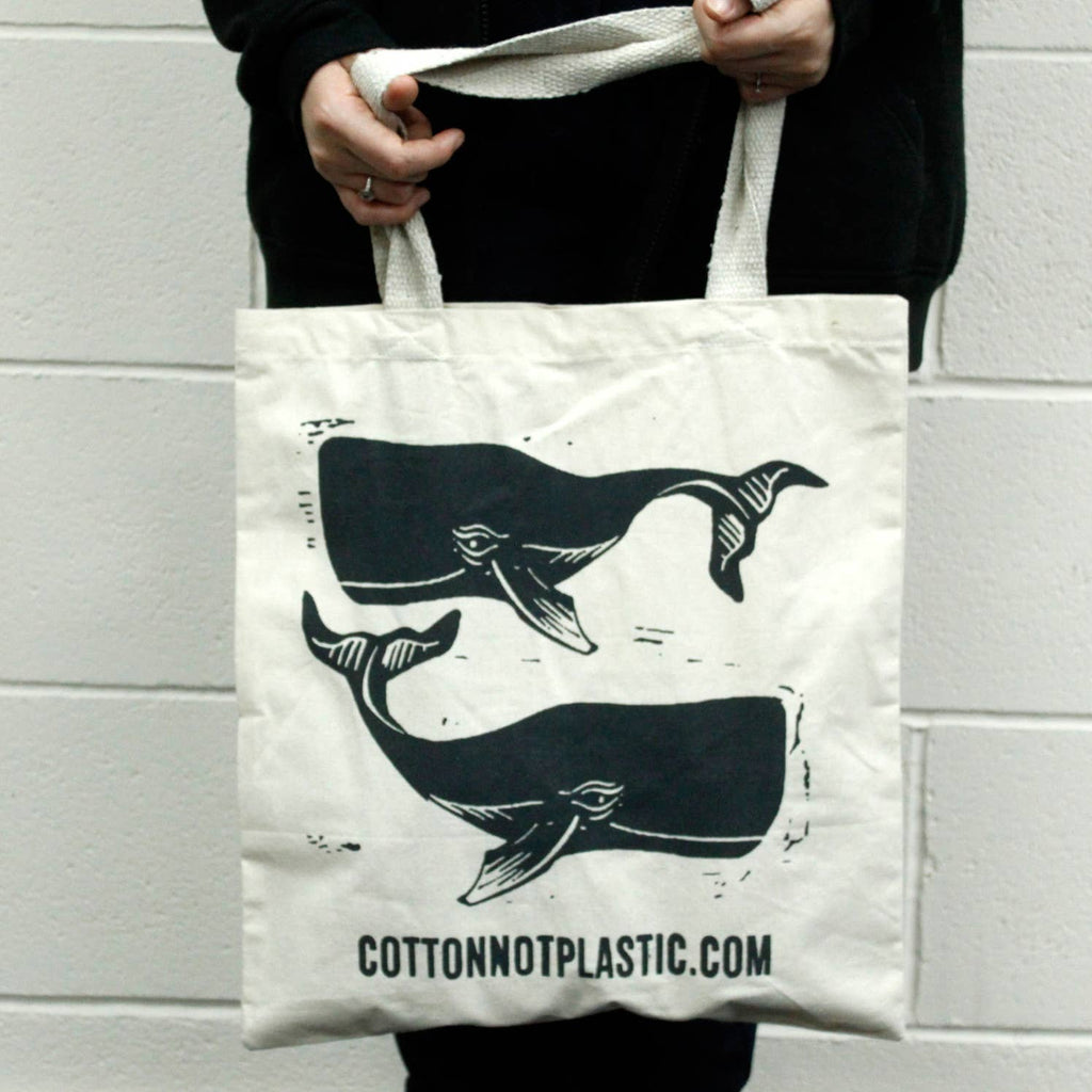 Lrg Natural 6oz Cotton Bag 38x42cm - WHALE