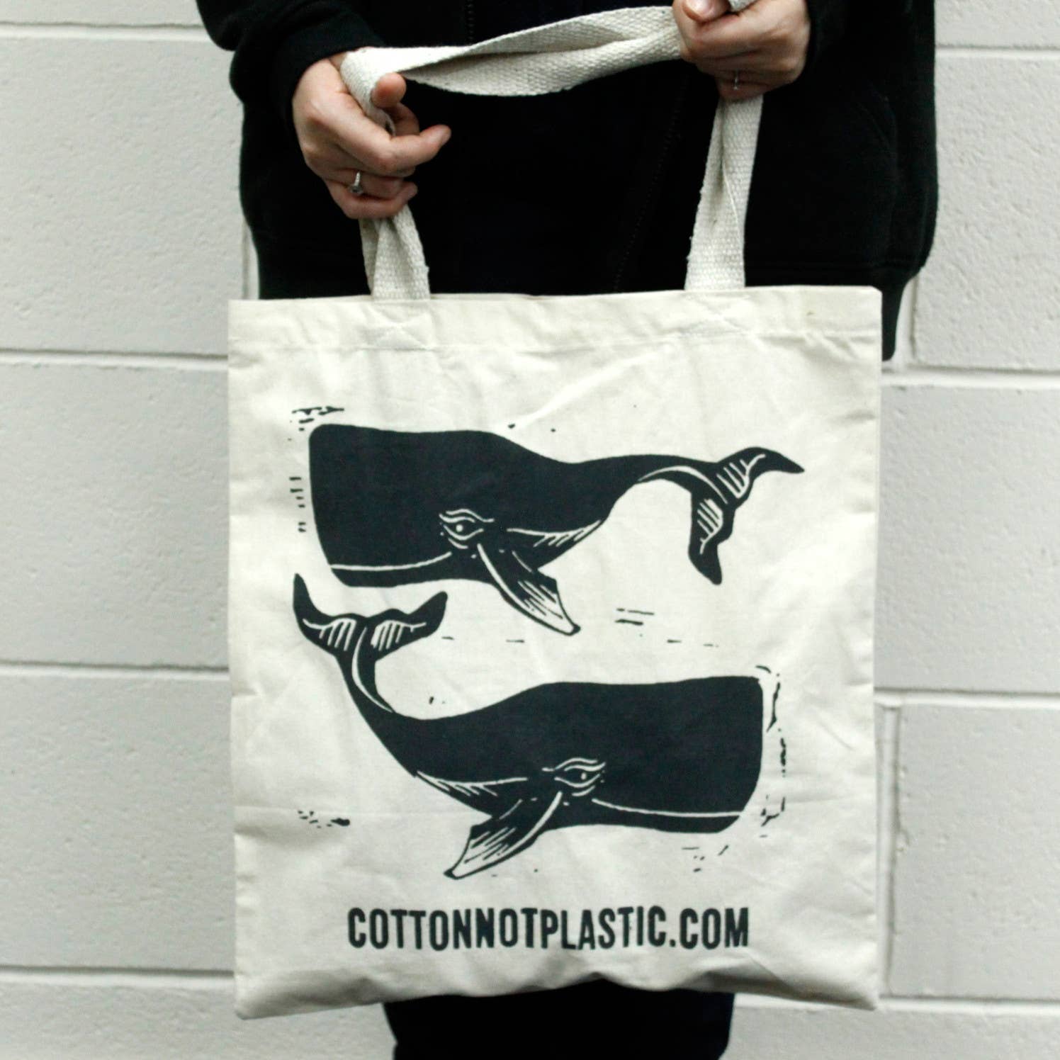 Lrg Natural 6oz Cotton Bag 38x42cm - WHALE