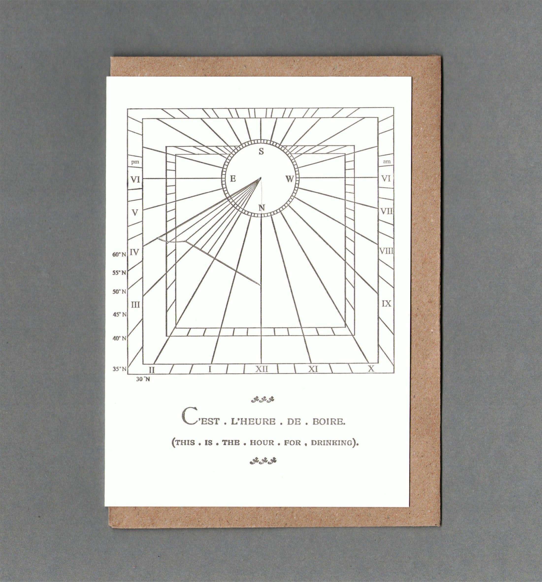 Sundial Card 01. Letterpress Greeting Card, Eco Friendly