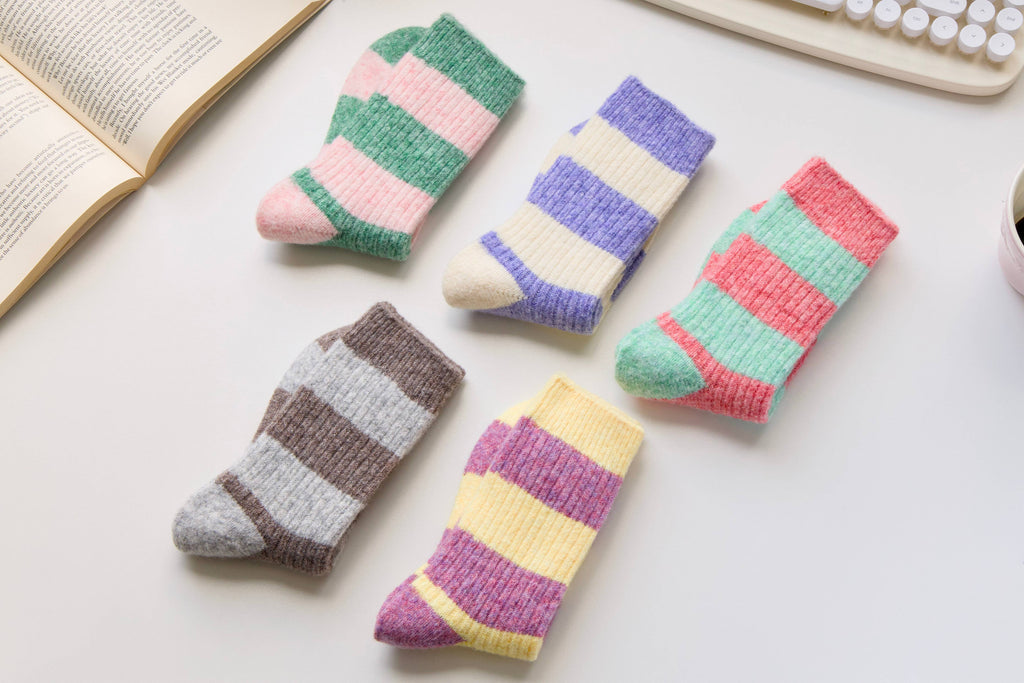 Warm Cashmere & Wool Blend Socks – Striped Winter Style