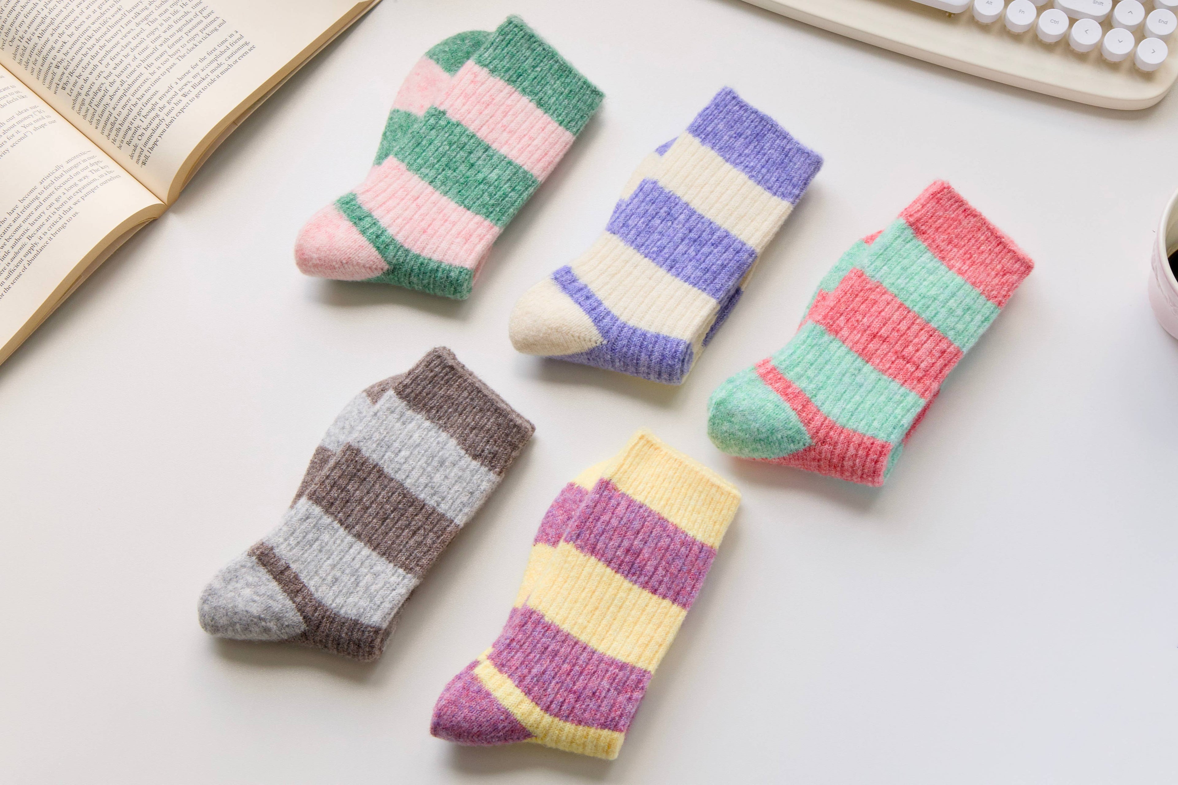 Warm Cashmere & Wool Blend Socks – Striped Winter Style