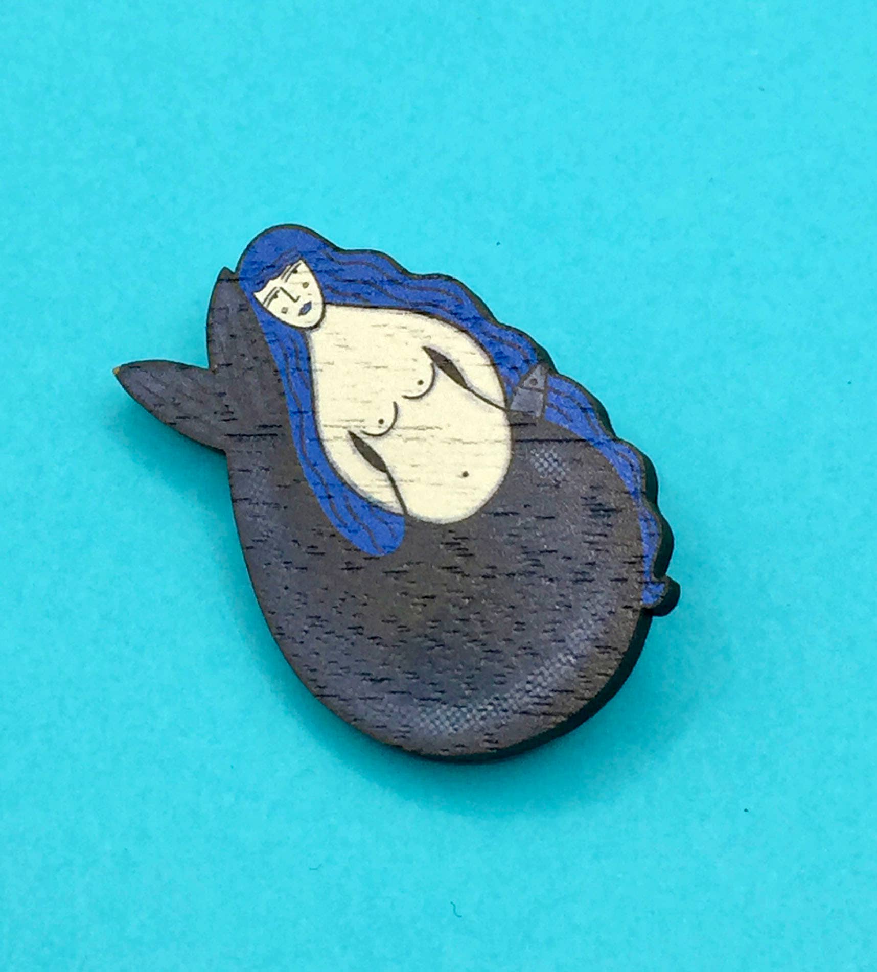Wooden Mermaid Pin Brooch / Nautical Pin Badge