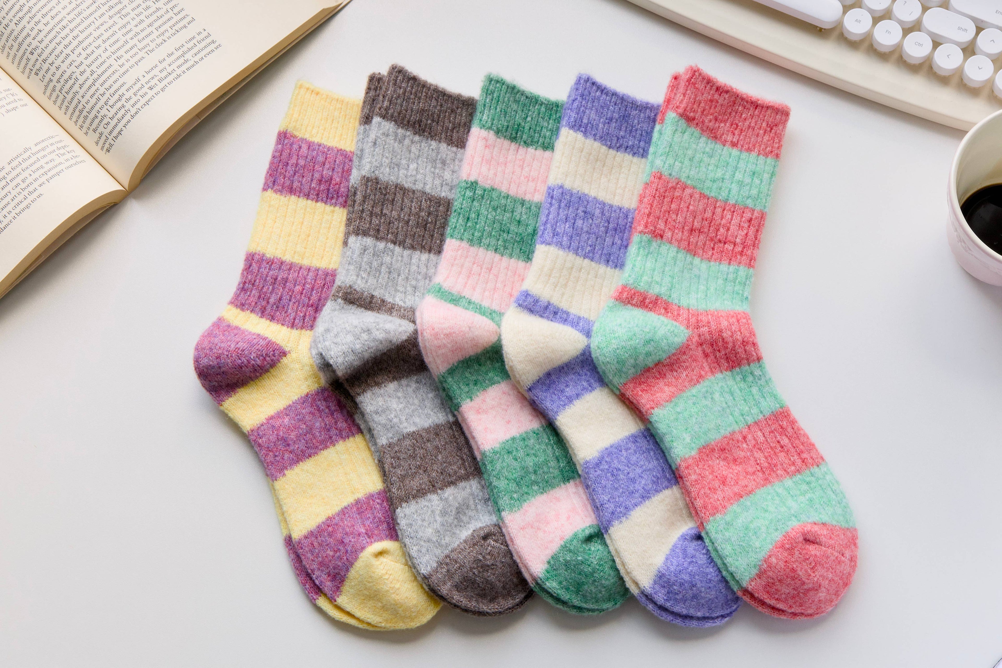 Warm Cashmere & Wool Blend Socks – Striped Winter Style