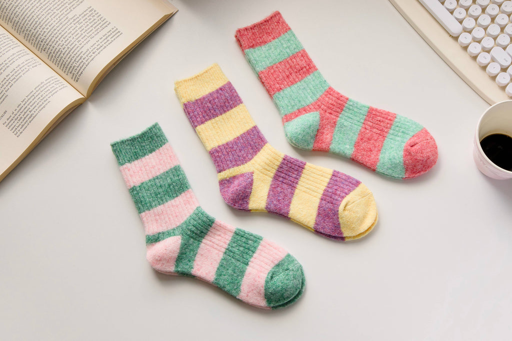 Warm Cashmere & Wool Blend Socks – Striped Winter Style