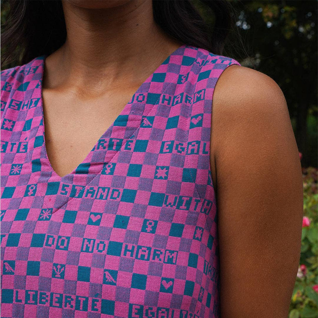 Easy-fit Organic Cotton Summer Dress in Fuchsia & Teal