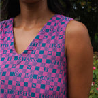 Easy-fit Organic Cotton Summer Dress in Fuchsia & Teal
