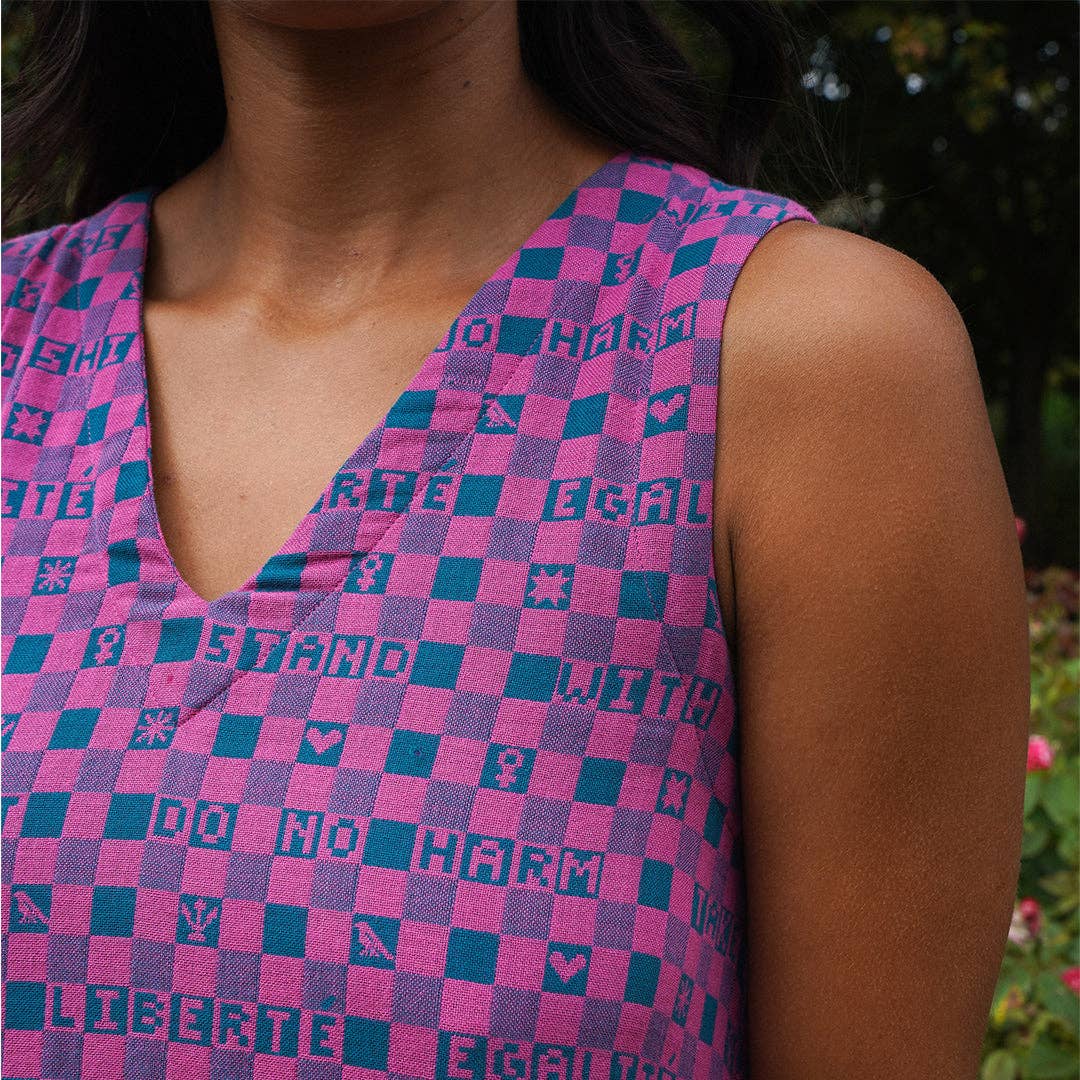 Easy-fit Organic Cotton Summer Dress in Fuchsia & Teal
