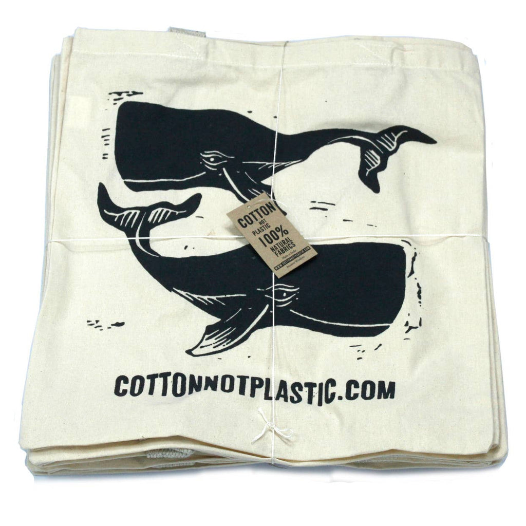 Lrg Natural 6oz Cotton Bag 38x42cm - WHALE