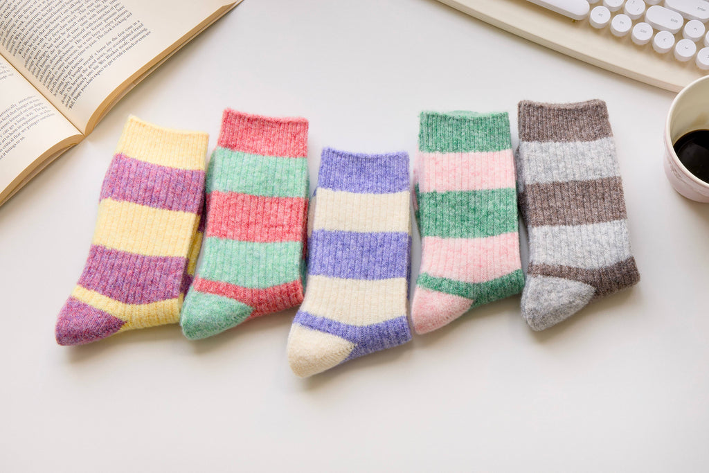 Warm Cashmere & Wool Blend Socks – Striped Winter Style