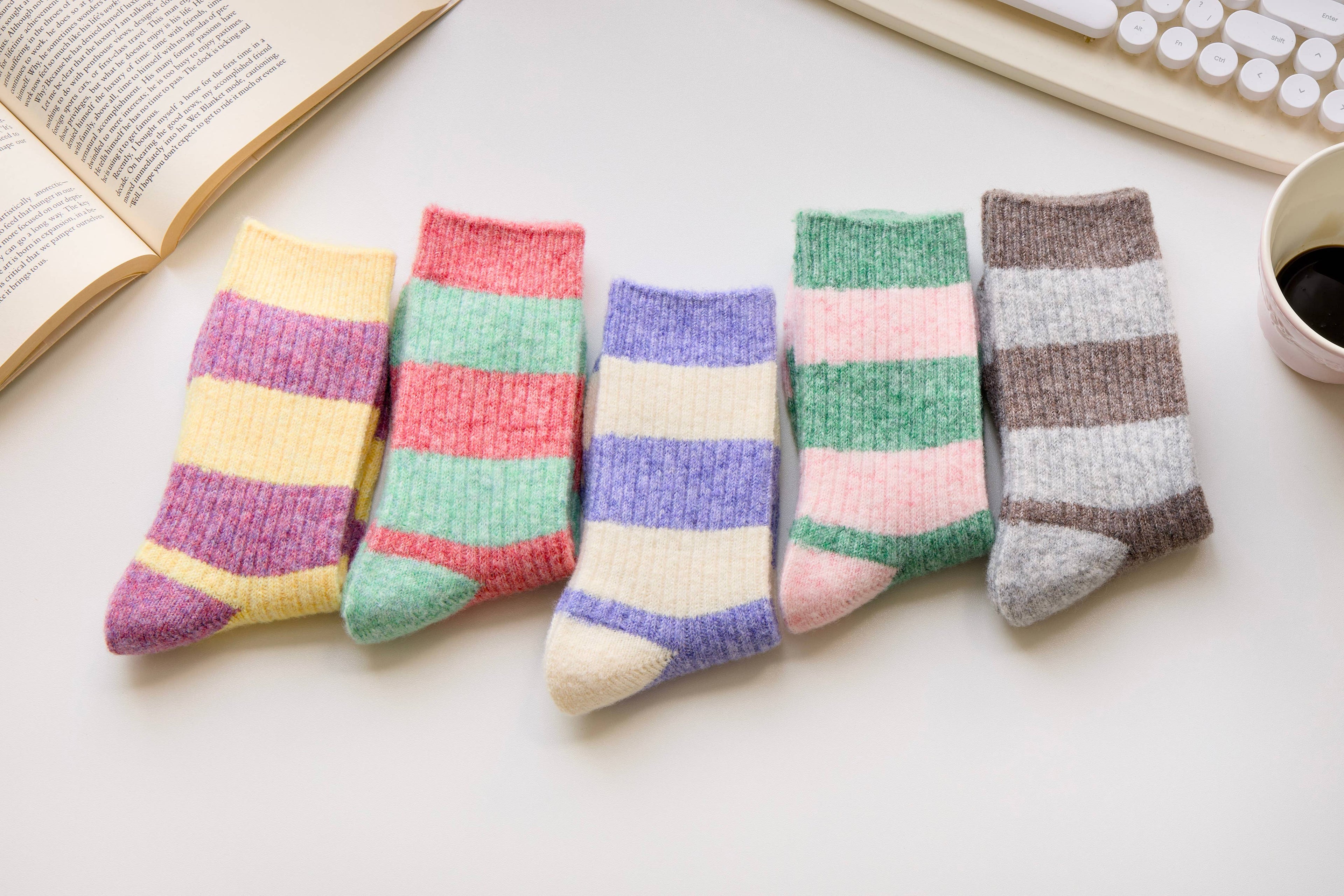 Warm Cashmere & Wool Blend Socks – Striped Winter Style